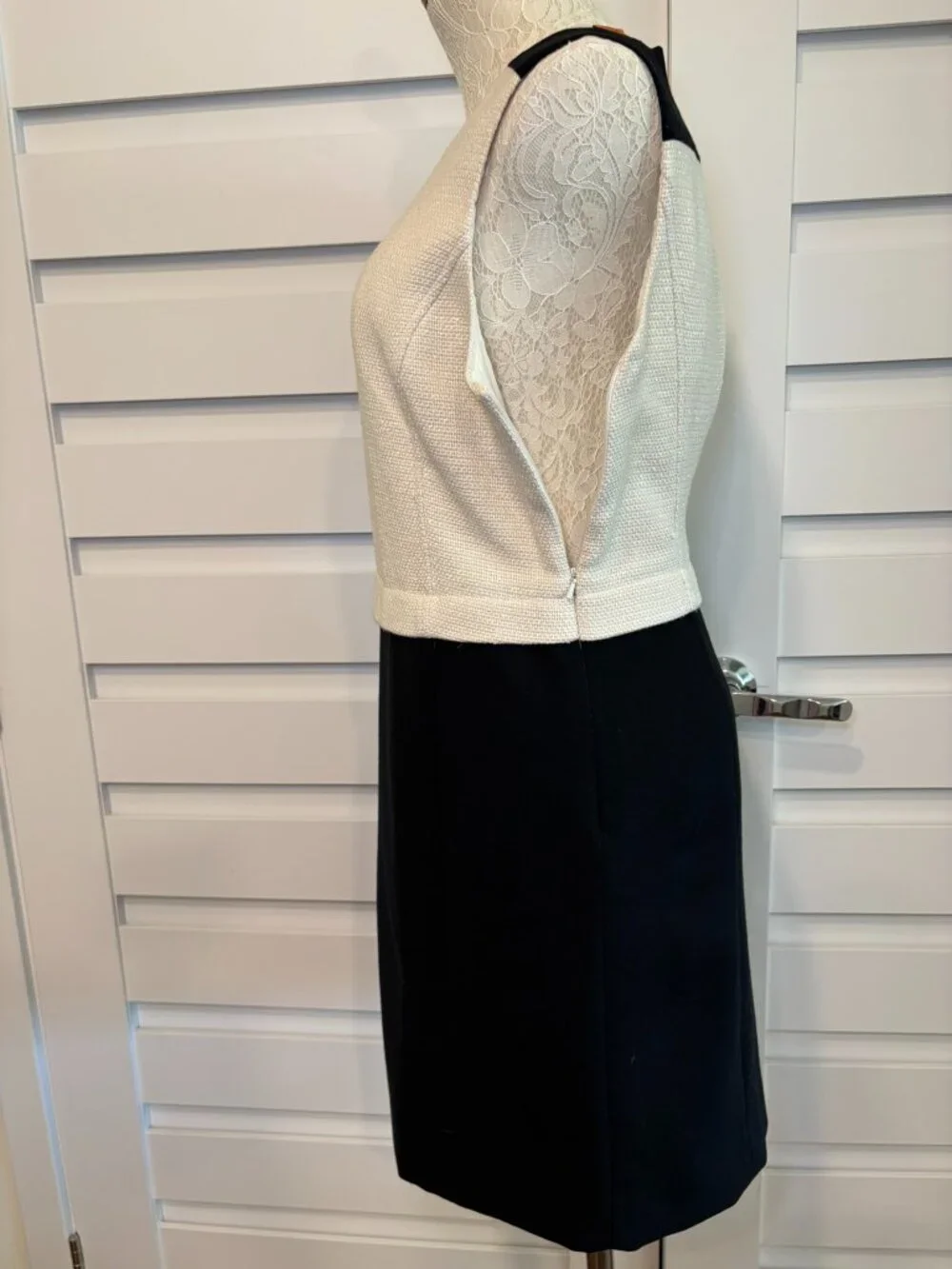 Tory Burch Natasha Black Ivory Textured Wool Blend Work Office Dress Size 6